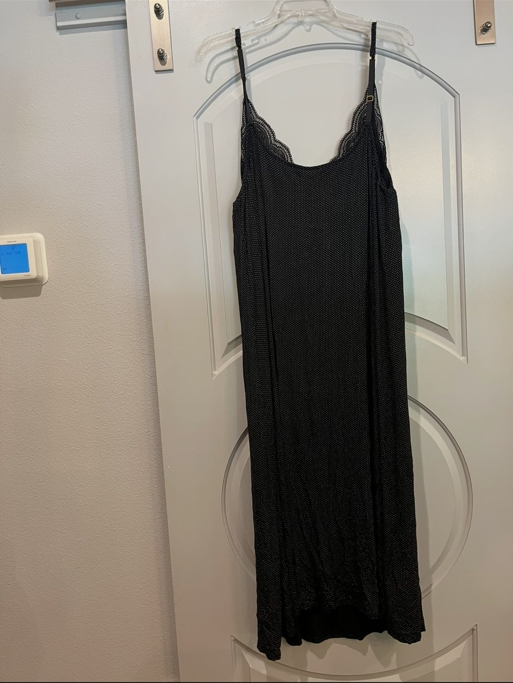 Soma micro polka dot Black Lace-Trim Maxi camisole nightgown. So comfy! - Picture 6 of 8
